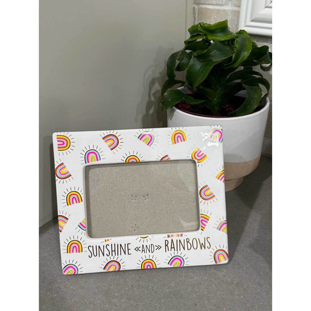 Sunshine and Rainbows Ceramic Horizontal Photo Picture Frame White Gold 4x6